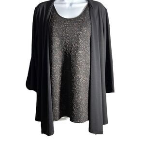 Dennis Basso Caviar Crepe Cardigan W/ Attached Lurex Shell Black Size Medium
